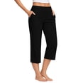 thumbnail image 3 of BODOAO Cotton Linen Capri Pants for Women Loungewear Cotton Linen Blend Straight Leg Elastic Waist Pants Wide Leg Capri Length Skin-friendly Loose Fit Travel Pants Black L, 3 of 9