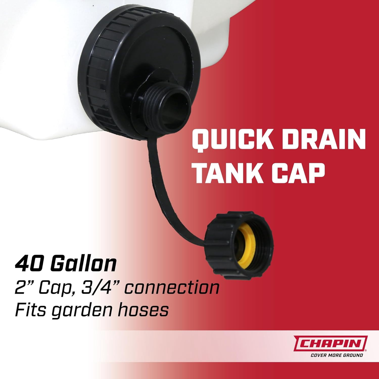 Chapin 98142 Water Storage Tank, 40‑Gallon, Utility Water Supply, Translucent Chemical‑Resistant Poly Tank, 6" Wide Cap, 2" Drain & Garden‑Hose Port for Farms, Acreage, Gardens & Orchard