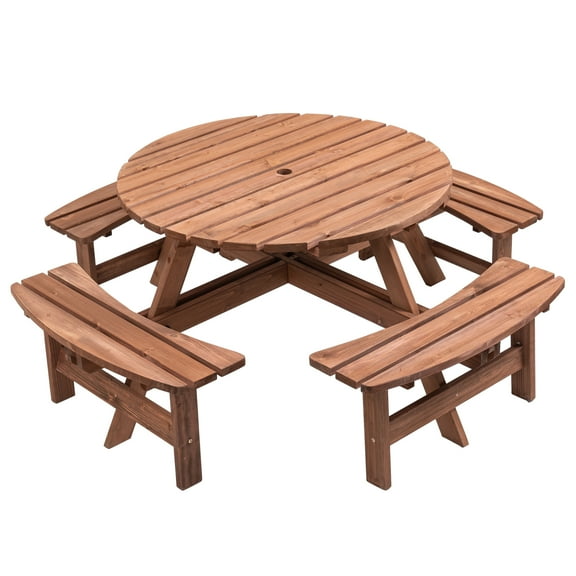 Thanaddo Durable Circular Fir Wood Picnic Table, Brown