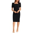 thumbnail image 1 of Vestido de lápiz INSPIRE CHIC para mujeres, con mangas abullonadas, abertura trasera, estilo casual de negocios, escote cuadrado, color negro, 1 of 6