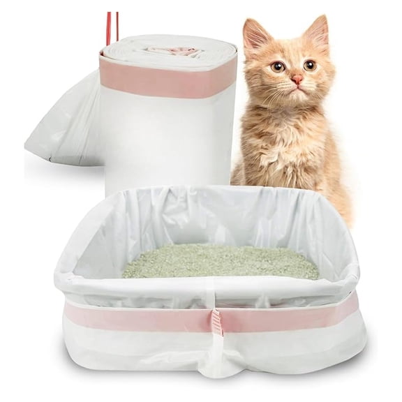 Cat Litter Box Liners, Heavy Duty Litter Pan Liners Bags with Drawstring for Pet Cat Litter Tray (Unscented) (JUMBO - 45 x 18 Inches, 50 Count)