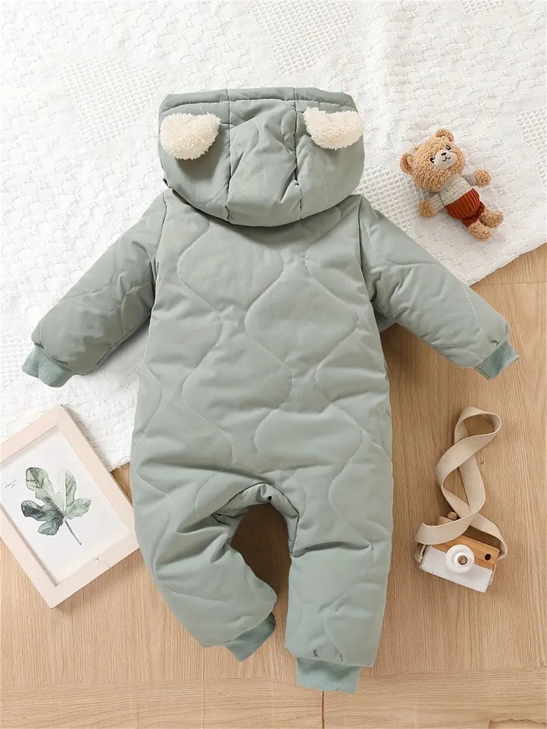 WIBACKER 3-24M Infant Hooded Thick Romper Long Sleeve Zipper Fleece Warm Winter Coat for Baby Toddler Boys Girls