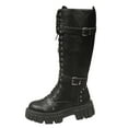 thumbnail image 4 of Rokment Gothic Chunky Knee High Combat Boots for Women Vintage Studded Buckles Platform Wide Calf Motorcycle Riding Tall Dress Boots Black Size 6.5, 4 of 5