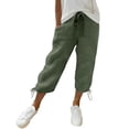 thumbnail image 2 of Axiiglly Cotton Linen Capri Pants for Women Drawstring Elastic Waist Relaxed Fit Summer Holiday Travel Lounge Capris, S-3XL, 2 of 9