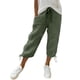 thumbnail image 1 of Capris de Lino para Mujer Casuales de Viaje con Cordón, Cintura Elástica, Pantalones de Largo 3/4, Lazo Lateral, Pierna Recta, Shorts con Bolsillos, Green-a, S, 1 of 7