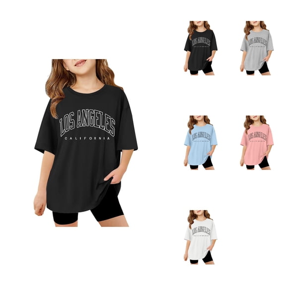 Oversized Short Sleeve T-Shirt for Girls 3-14 Years – Letter Printed Loose Fit Crewneck Summer Casual Basic Top with Drop Shoulder