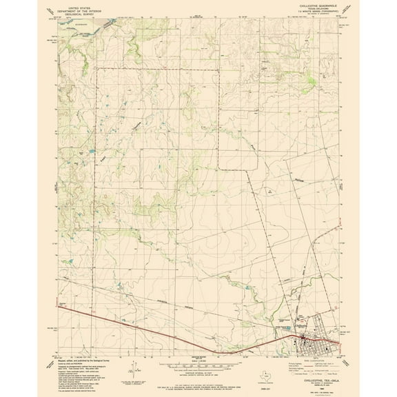 Topographical Map - Chillicothe Texas Quad - USGS 1984 - Vintage Wall Art
