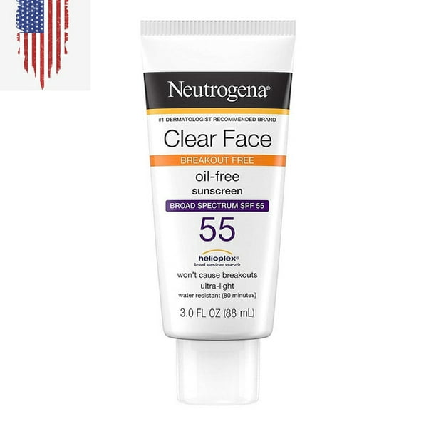 Neutrogena Clear Face Sunscreen Lotion Oil-Free, Fragrance-Free, SPF 55 (3 fl oz)