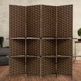 thumbnail image 2 of THY COLLECTIBLES Freestanding Woven Bamboo 4 Panels Hinged Privacy Panel Screen Partition Wall With 2 Display Shelves Holding Room Divider With Shelves-Bamboo (Coffeebrown), 2 of 6