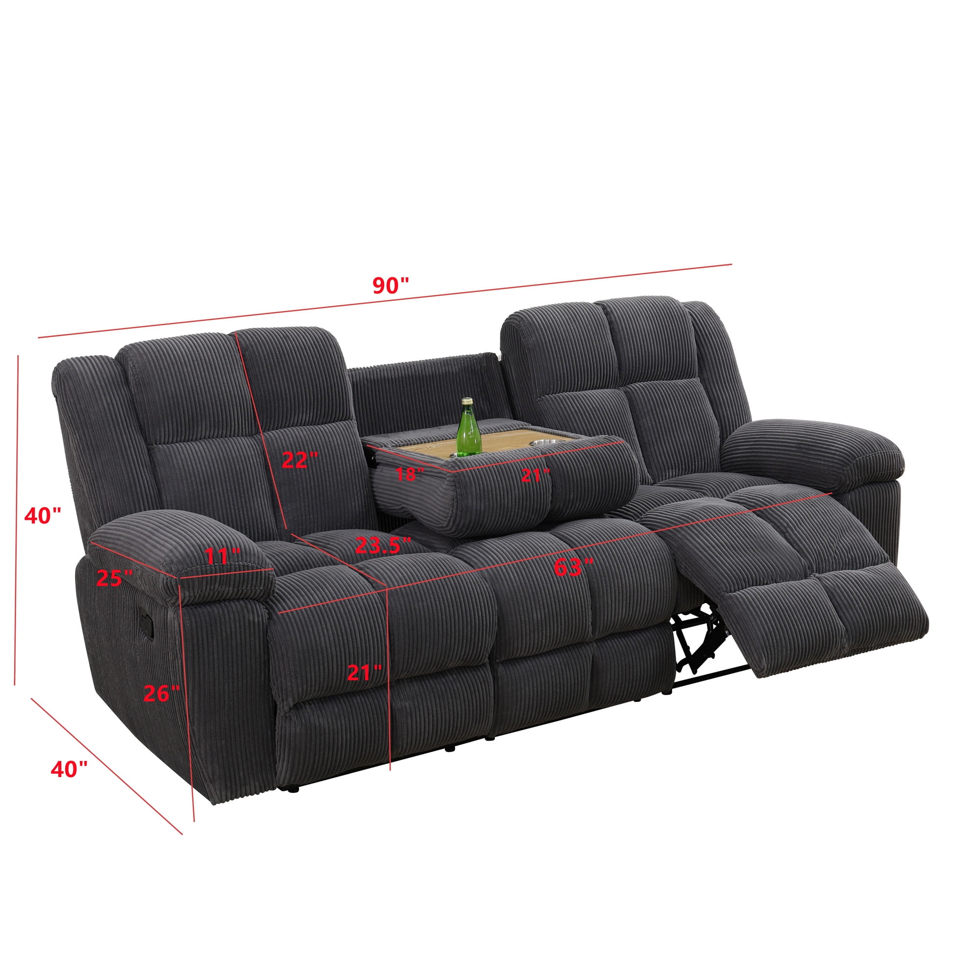 Aukfa 3 Seat Recliner with Flip Backrest Cupholder, Home Theater Seating, Gray