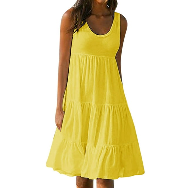Robe de Plage Sans Manches Unie pour Femmes, Mode Vacances Été