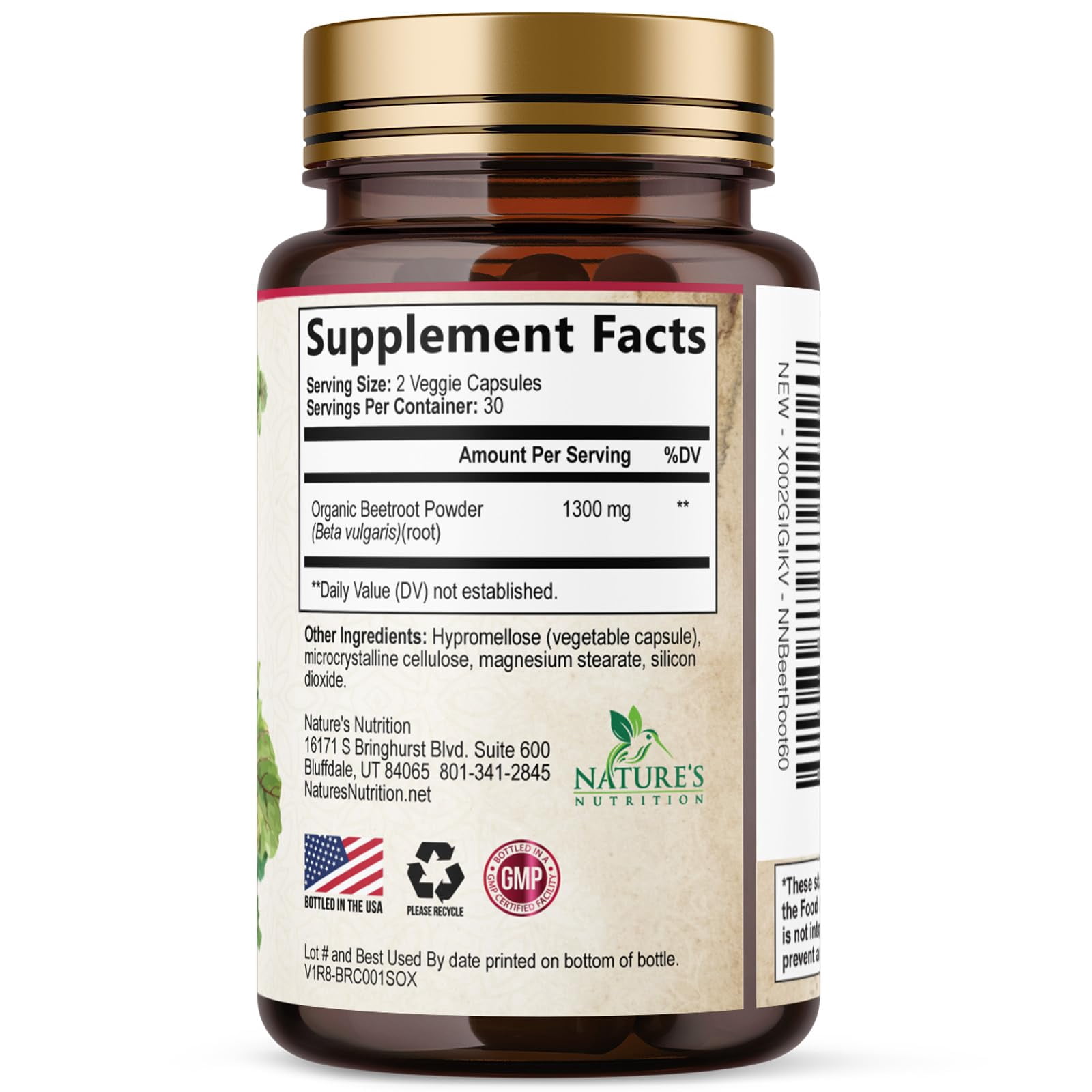 Organic Beet Root Capsules - 1300mg Extra Strength Beetroot Powder Supplement - Supports Nitric Oxide Production, Heart Health & Natural Energy - for Men & Women - Bottled in USA - 60 Veggie Capsules