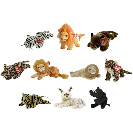 TY Beanie Babies - WILD CATS (Set of 10)(Blizzard, Bushy, Canyon, Freckles, Orion +5)(5.5-9