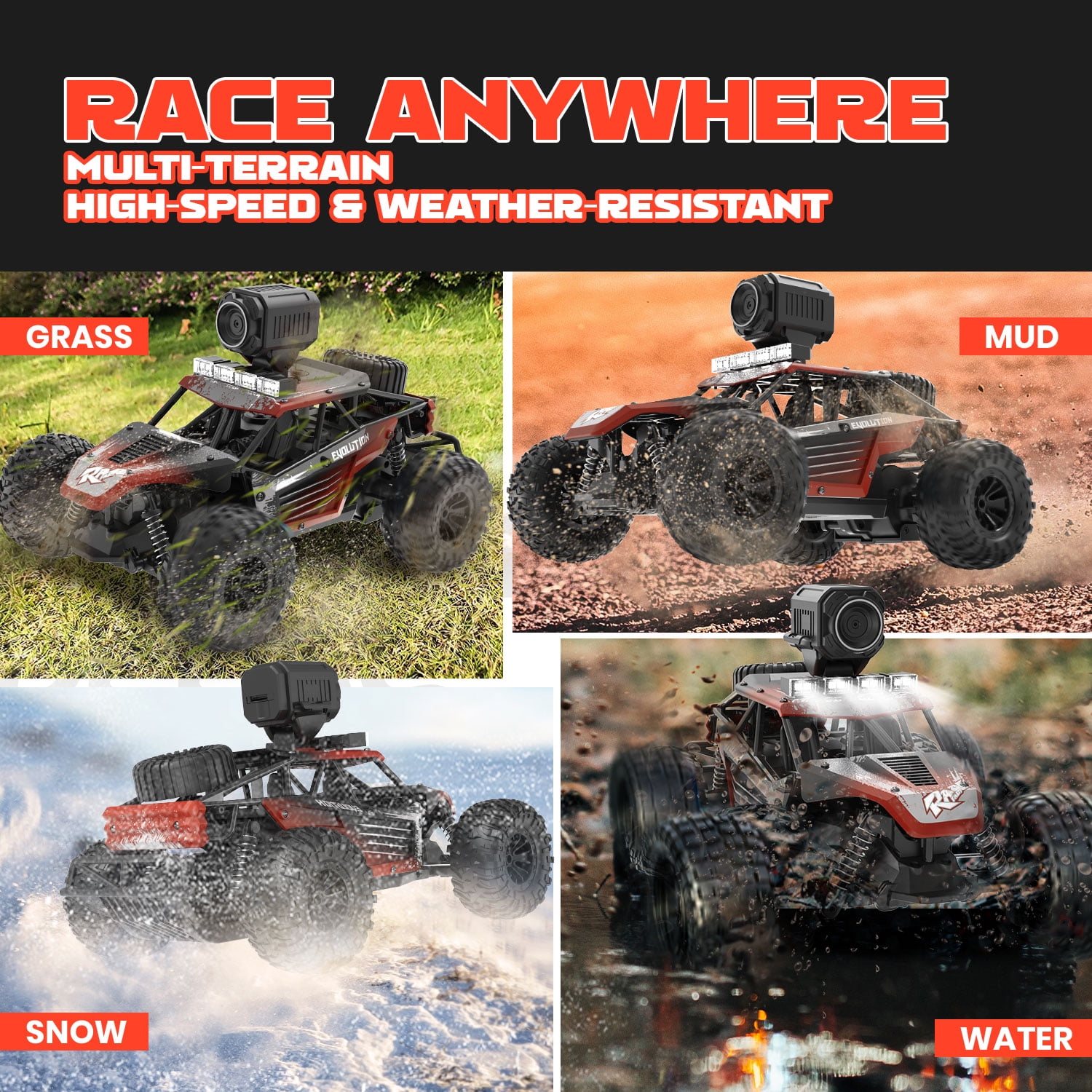 JoyStone RC Car with 1080P FPV Camera, 2.4Ghz Remote Control Car, 1:16 Scale Off-Road High Speed Remote Control Truck for Kids Adults 2 Batteries for 60 Min Play, Red