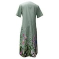 thumbnail image 4 of QJUHUNG Midi pour Femmes Été Décontracté Ample Boho Imprimé Floral Col Rond Manches Courtes Robe Froncée Longueur Genou avec Poches, 4 of 4