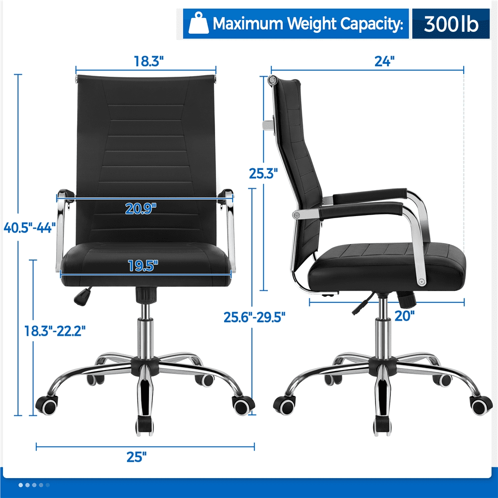 Alden Design Adult Modern Faux Leather Office Desk Chair with Mid-back for Home Office, Black