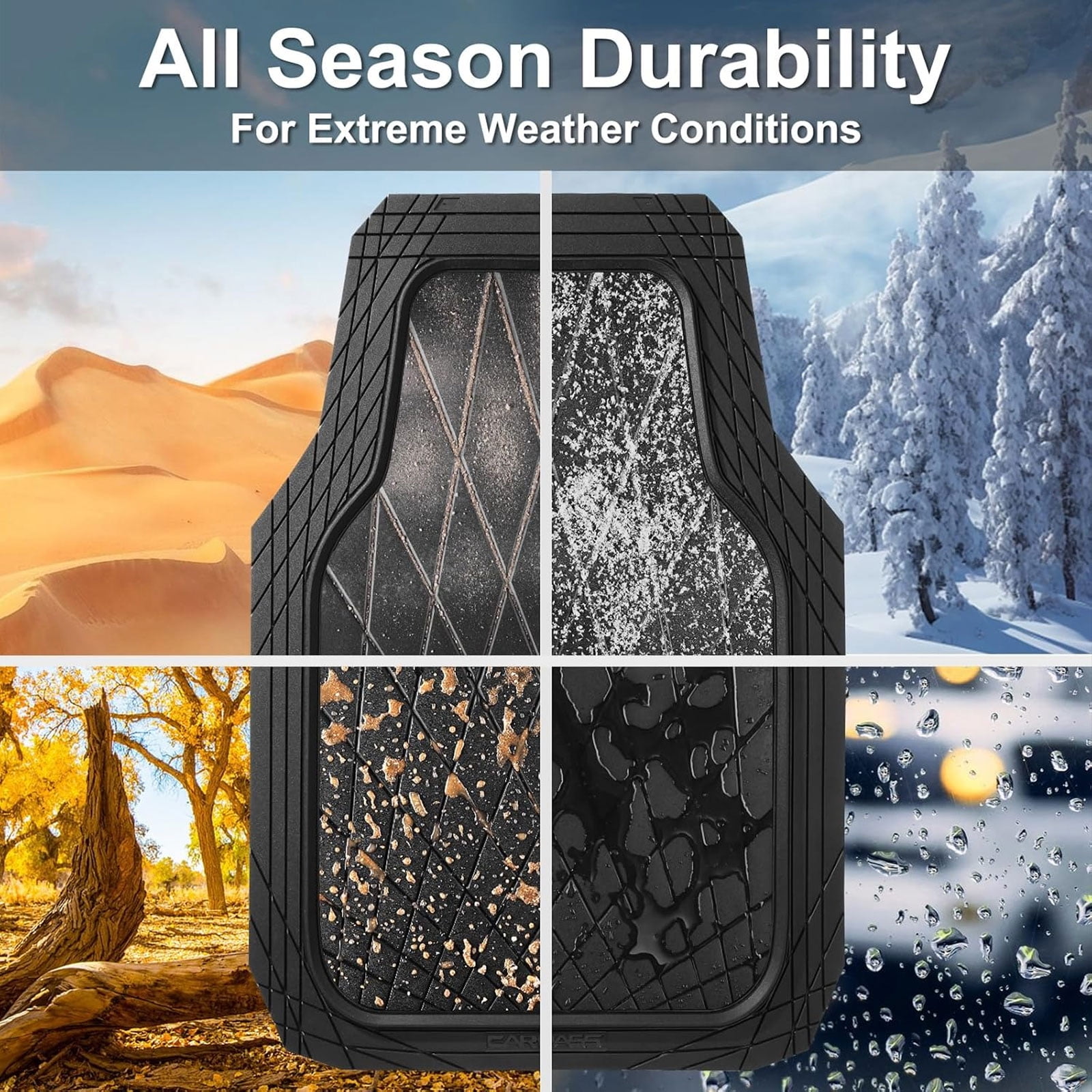 CAR GRAND premium heavy duty rubble car floor mats deep dish all weather waterproof easy clean universal trim fit sedan SUV Van Truck all black