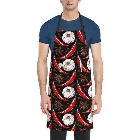 

Xecao Red Hot Chili 1 Print Kitchen Cooking Aprons Waterproof Adjustable Bib Aprons with 2 Pockets for Women Men Chef