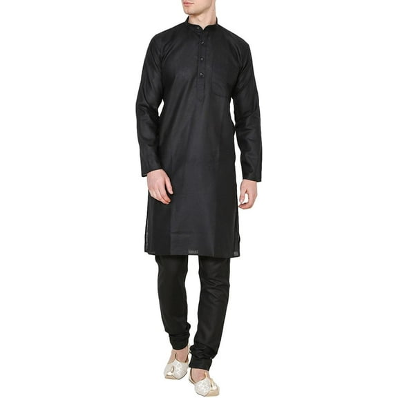 Royal Men's Linen Kurta Pyjama Set (ROYAL_03_Black_X-Large)