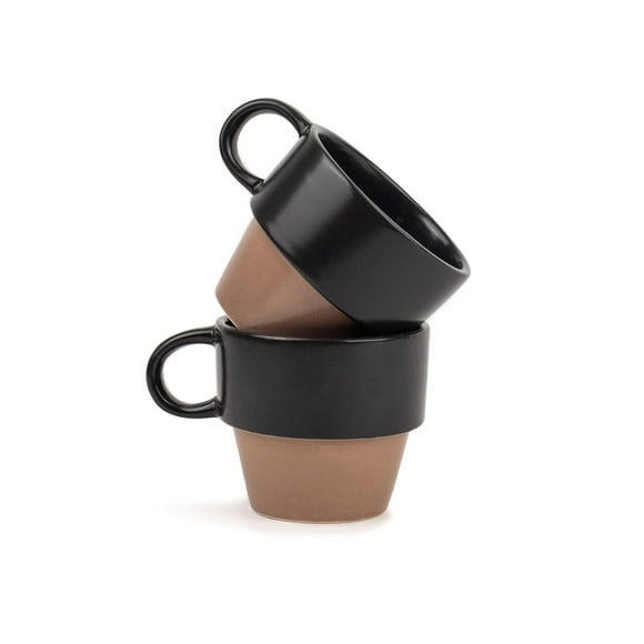 Ceramic Stackable Tea Cup Set Of 6 - Black Brown, 200ml Each | Cup Set Of 6 For Tea | Matte Finish Tea Cup Set | Premium Stoneware Ceramic Cup