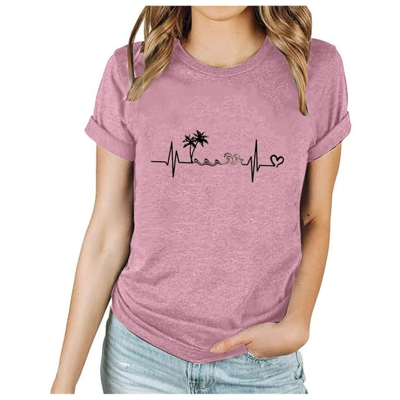 Busydd Womens Summer Tops 2024 Casual Round Neck Short Sleeve T-Shirt Tops Fashion Floral Basic Loose Fit Tees