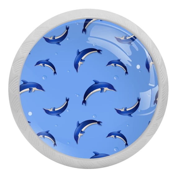 4PCS Round Dolphins Cabinet Fluorescence Knob Glowing in the Dark Furniture Drawer Pulls Handle with Screws