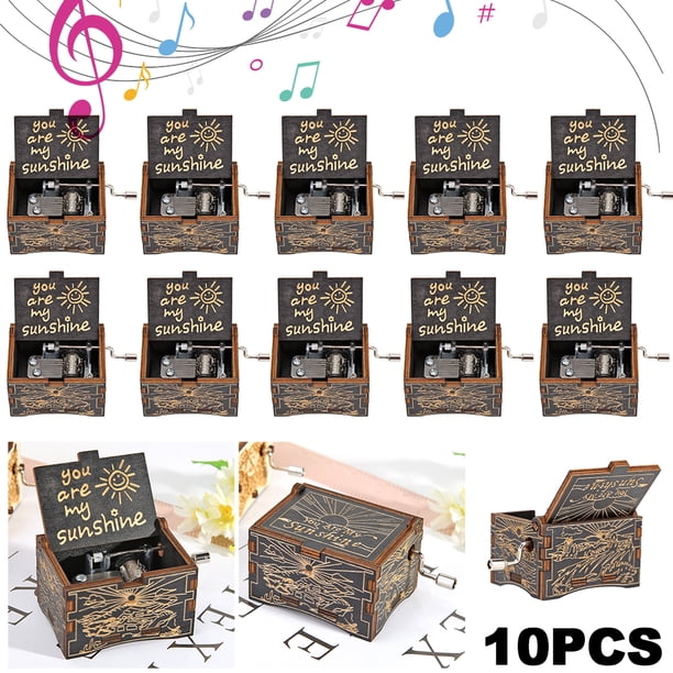 Caja Música Con Manivela Retro Tallada Regalo Cumpleaños Del
