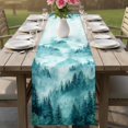 thumbnail image 4 of Teal Mountain Table Runner 70 Inches, Misty Forest Nature Woodland Pine Tree Landscape Bed Runner Dresser Scarves Tabletop for Indoor Outdoor Parties/Ceremony/Banquet, 13" x 70", 4 of 8