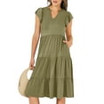 thumbnail image 2 of Eternal Blue Love  Summer Dresses for Women Ruffle Sleeve V Neck Midi Dress Casual Beach Sundress with Pockets, 2 of 7