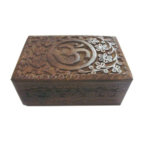 Soul Sticks OM Carved Wooden Jewelry Box with Front Design