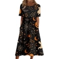 thumbnail image 2 of Halloween Womens Summer Dresses Novelty Halloween Party Graphic Medieval Dress Short Sleeve Fashion Loose Fit Flowy Midi Halloween Costumes for Women Black L, 2 of 6