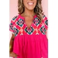 thumbnail image 2 of Women's Strawberry Pink Geometric Embroidered Tassel Tie V Neck Blouse, 2 of 8