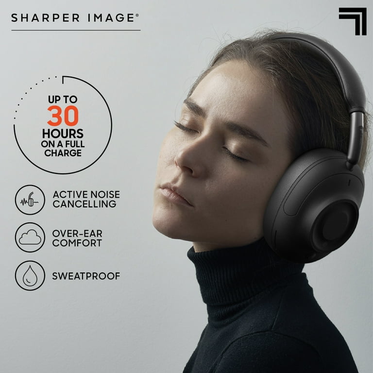 Sharper Image SoundHaven Wireless over Ear Bluetooth Headphones Noise Cancellation Black