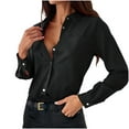 thumbnail image 2 of AXXD Womens Blouses Dressy Casual Black Basic Summer 2024 Casual Shirt Long Sleeve Solid Slimming Turn-down C0llar Polluer Blouse Tops, 2 of 6