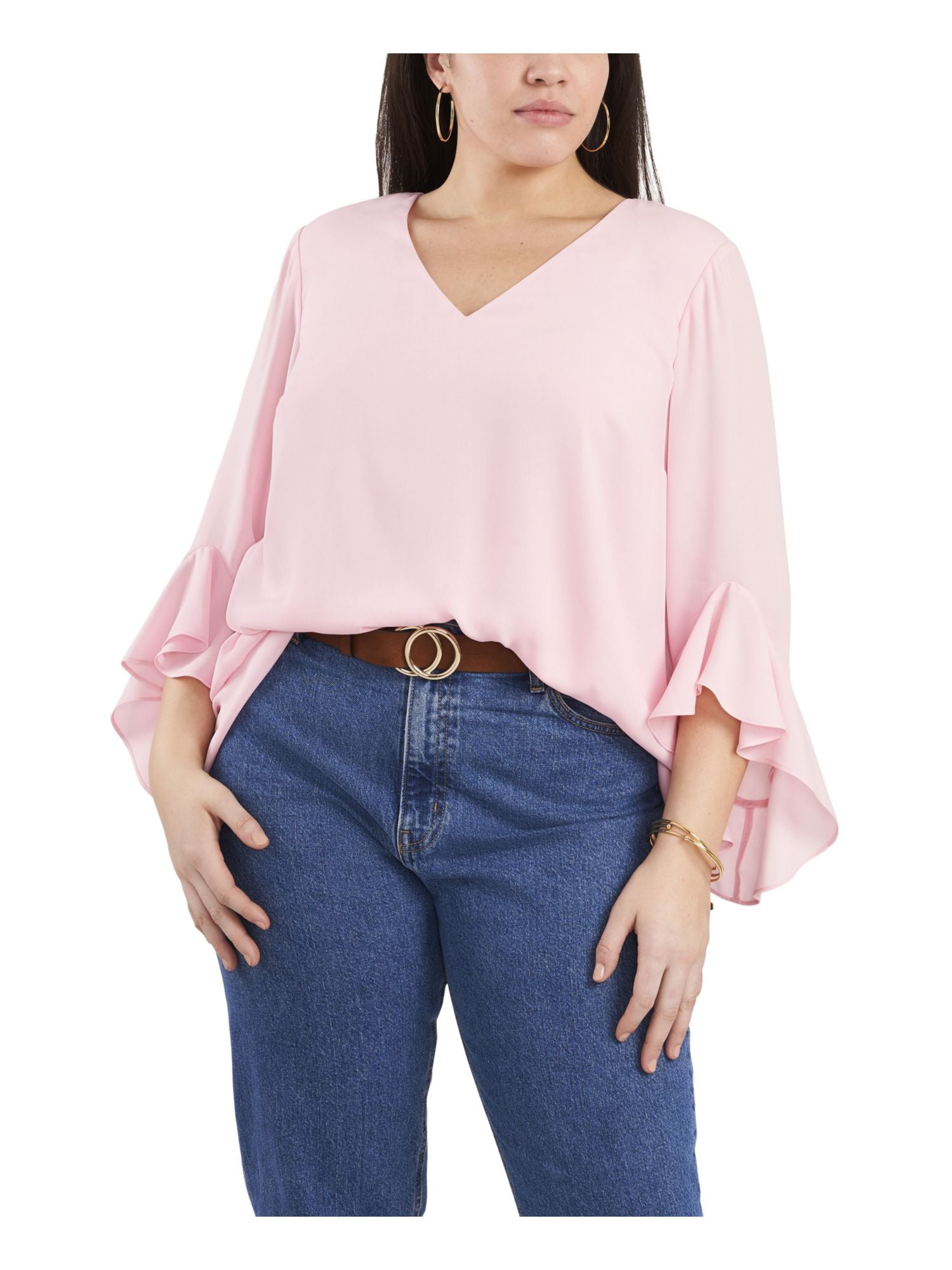 VINCE CAMUTO Womens Pink Darted 3/4 Sleeve Flutter Sleeve V Neck Tunic Top  Plus 3X - Walmart.com