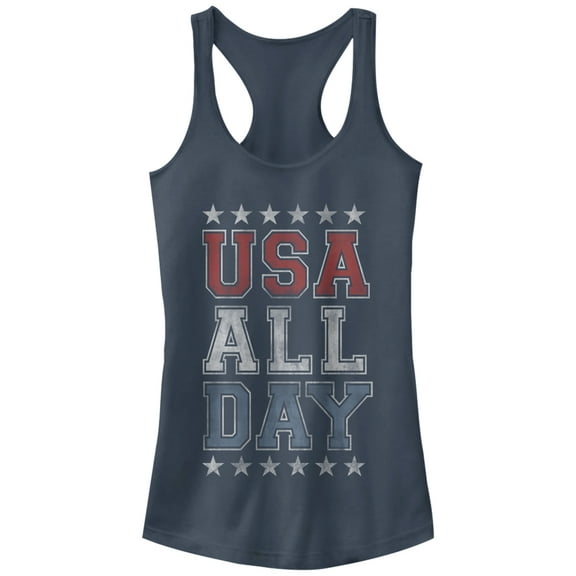 Junior's Lost Gods Fourth of July  USA All Day  Racerback Tank Top Indigo Large