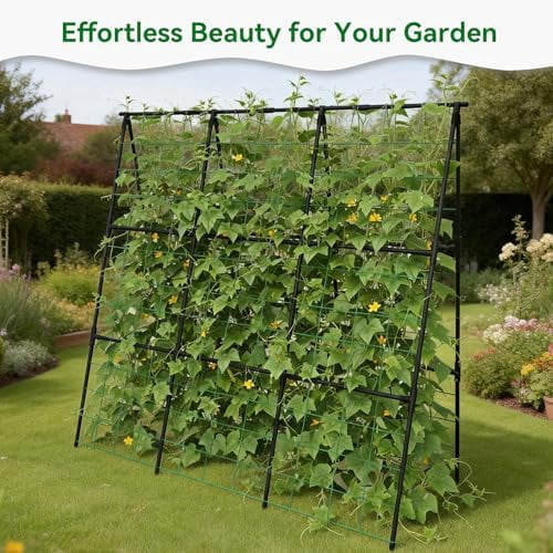Cucumber Trellis - 49.4"*49.4" Metal Garden Trellis for Climbing Plants, Garden Trellis with Plastic-Coated Steel Pipe, A Frame Trellis for Cucumbers, Peas, Morning Glories(Black)