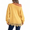 thumbnail image 3 of Womens Sweaters for Fall Long Sleeve Off Shoulder Lace Hem Cozy Pullover Tops Loose Fit Knit Basic Cute Y2k Fashion Sweater Yellow L, 3 of 4