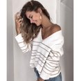 thumbnail image 2 of Charmo Pull-Over Ample à Rayures pour Femmes, Col en V, Manches Longues, Décontracté, 2 of 5