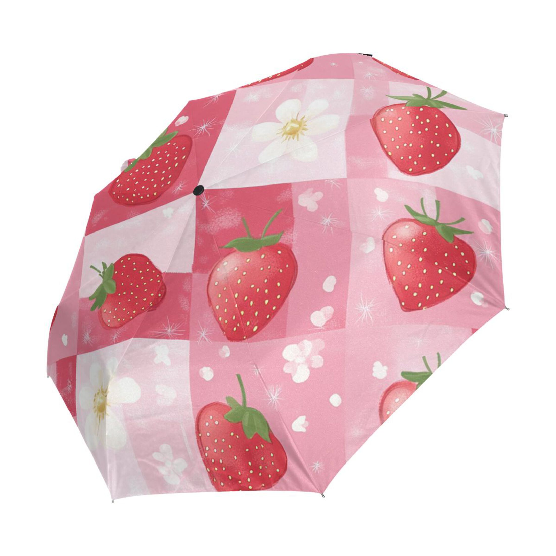 BZSMCE One-Touch Auto Open Close Rain Umbrella With Creative Sweet Strawberry Pattern