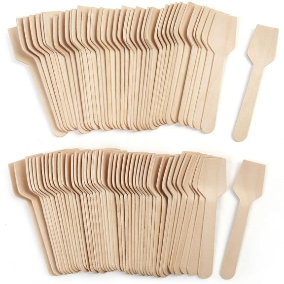 LotFancy 120 Mini Wooden Spoons, 3.75" Disposable Tasting Sampling Spoon with Concave Tip
