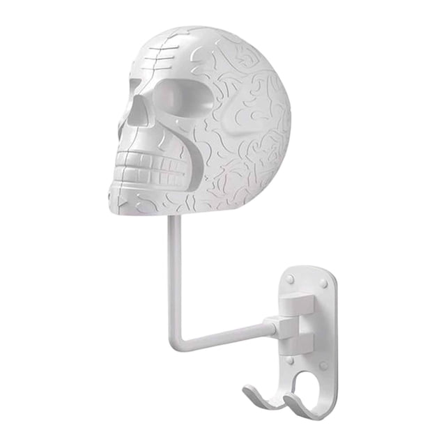 Soporte para casco con forma de calavera, soporte para casco, estante de exhibición de pared, abrigos multifuncionales Blanco