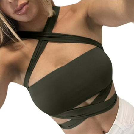 

Womens Tank Casual Women s Wild Style Off The Shoulder Crop Tops Sequins Strapless Bra Tank Vests Army Green S