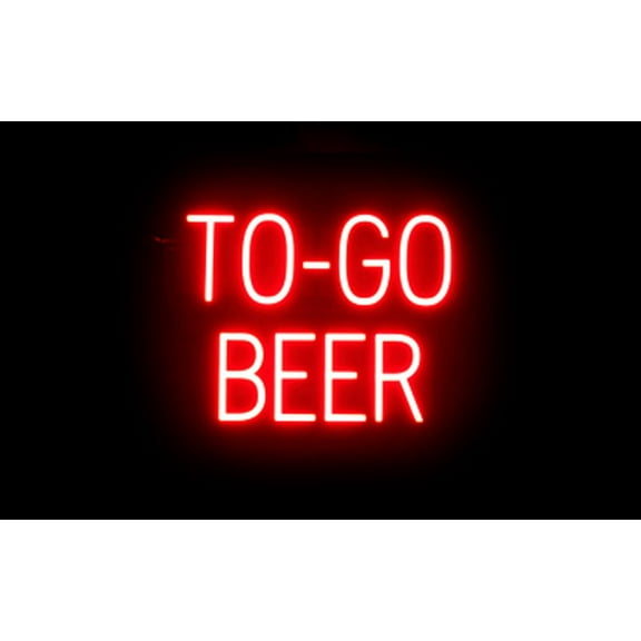 SpellBrite TO-GO BEER LED Sign for Business. 19.8" x 15.0" Red TO-GO BEER Sign Has Neon Sign Look With Energy Efficient LED Light Source. Visible from 500+ Feet, 8 Animation Settings.