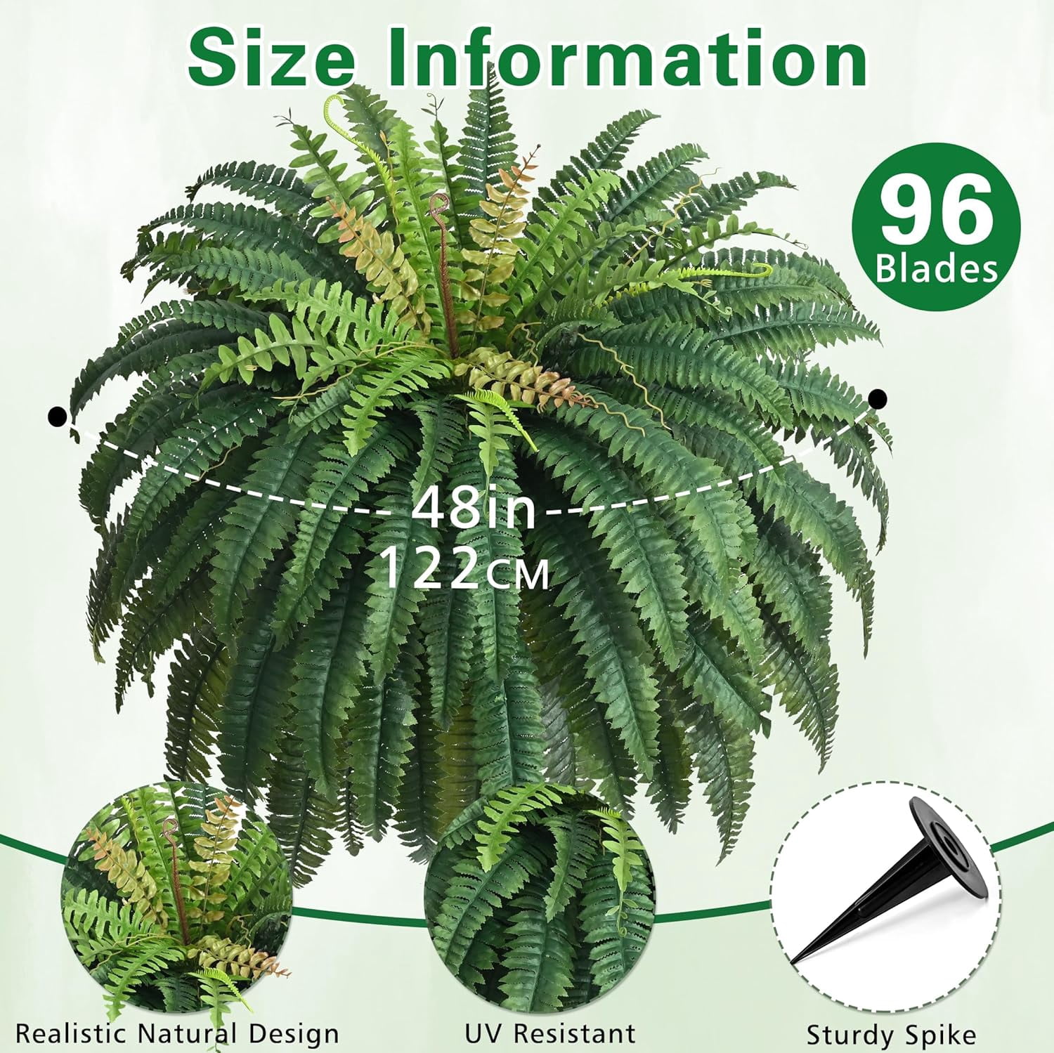 Lyacmy 48 Inch Fake Ferns Artificial Plants Large, 96 Leaves Artificial Ferns Fake Plants for Outdoors Front Porch Decor