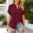 thumbnail image 6 of Blouses for Women Summer V Neck Short Sleeve Button Down Shirts Business Casual Tops Women's Clothing, 6 of 7