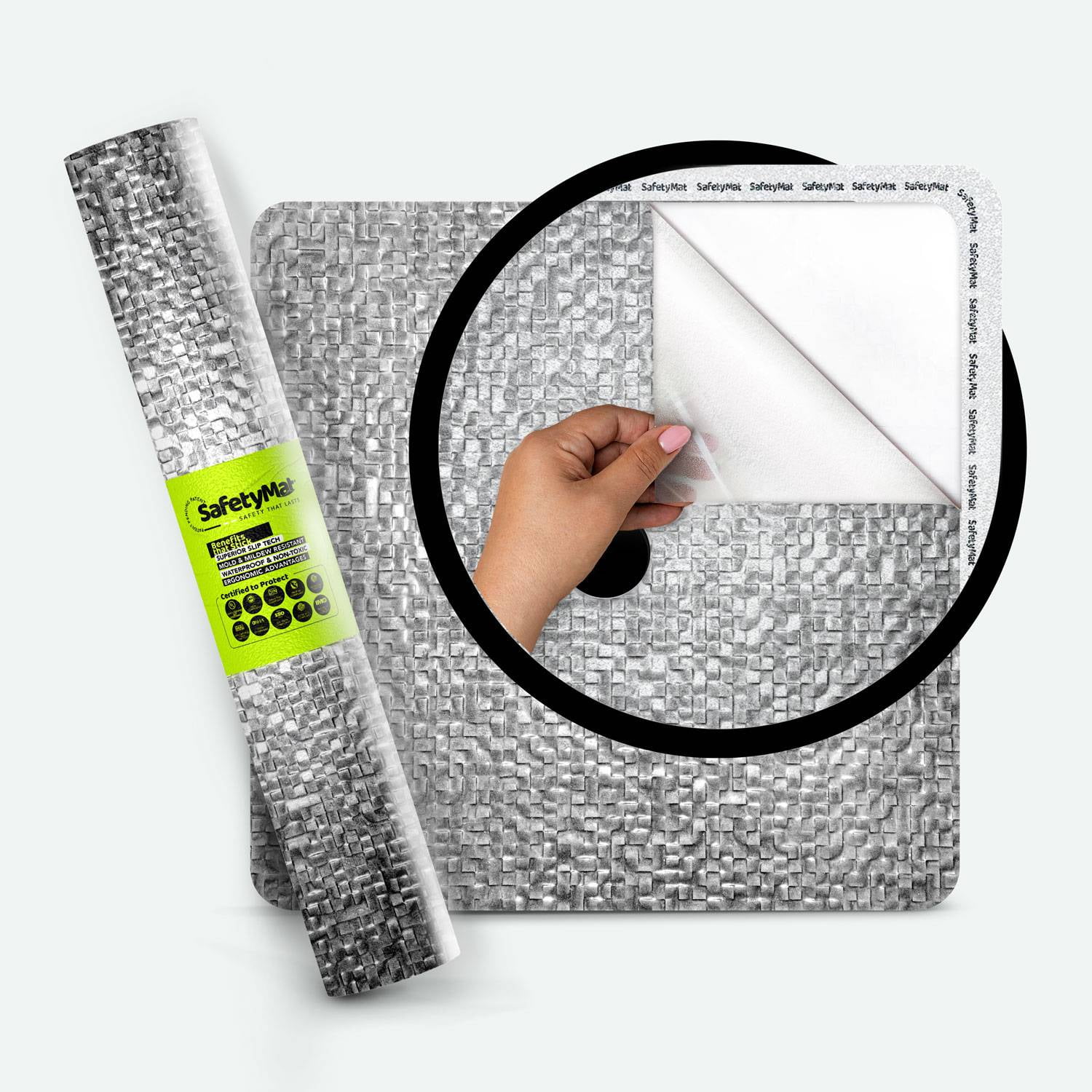 Gray Non Slip Shower Mat | Peel and Stick, Anti Slip Mat Certified for Safety