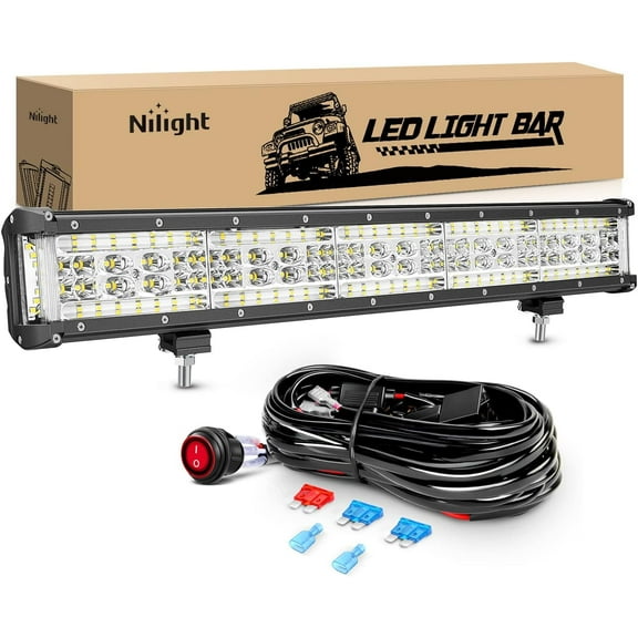 Nilight 22 Inch Side Shooter LED Light Bar Quadruple Row Spot Flood Combo Lights w/Wiring Kit for Fog Light Driving Light Work Light on Truck SUV ATV UTV Jeep, 2 Years Warranty
