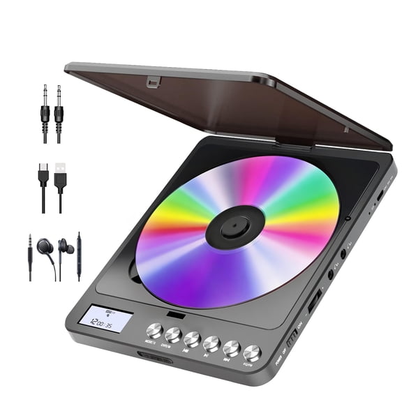CCHKFEI Bluetooth Portable CD Player with Speakers 2000mAh Rechargeable CD Player Portable Bluetooth with Dual Headphones Jack