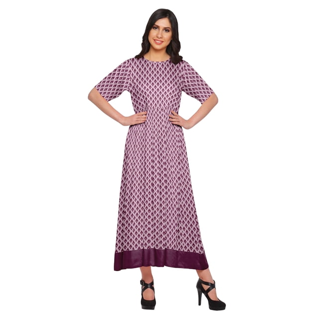 Moomaya Robe Plissée Imprimée Tunique à Manches au Coude Tenue d'Été Kurti pour Femmes